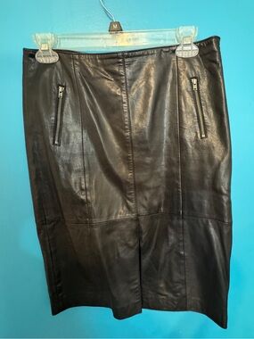Halogen Black Leather Pencil Skirt with Zip Details